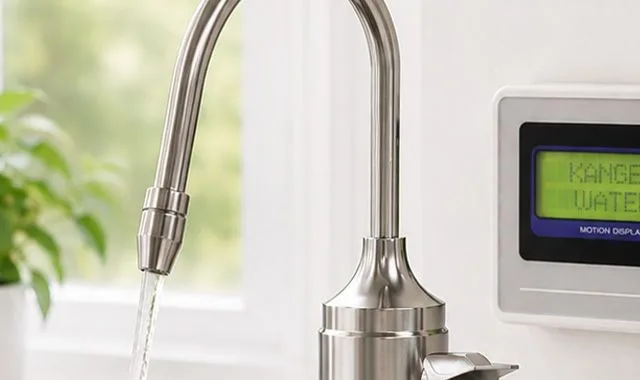 The dedicated SD501U faucet pouring water beside the at-sink control panel